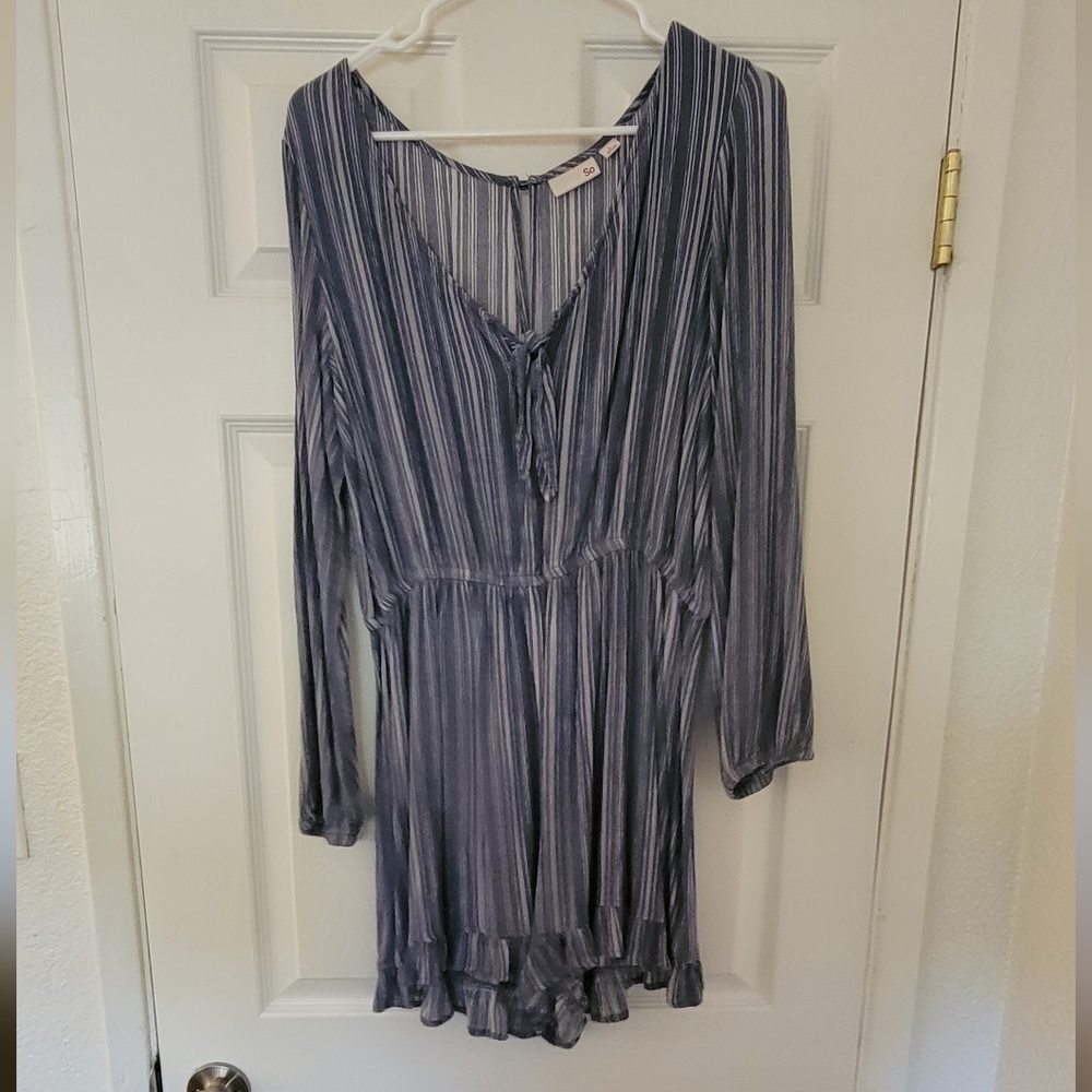 Large blue and white striped long sleeve romper from SO